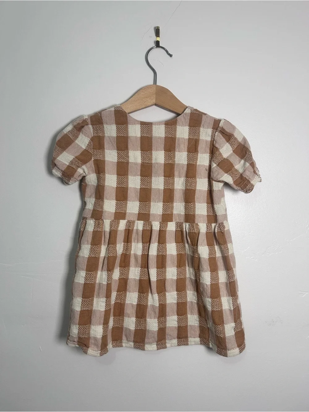 Rylee + Cru Brown and Cream Gingham Button Dress